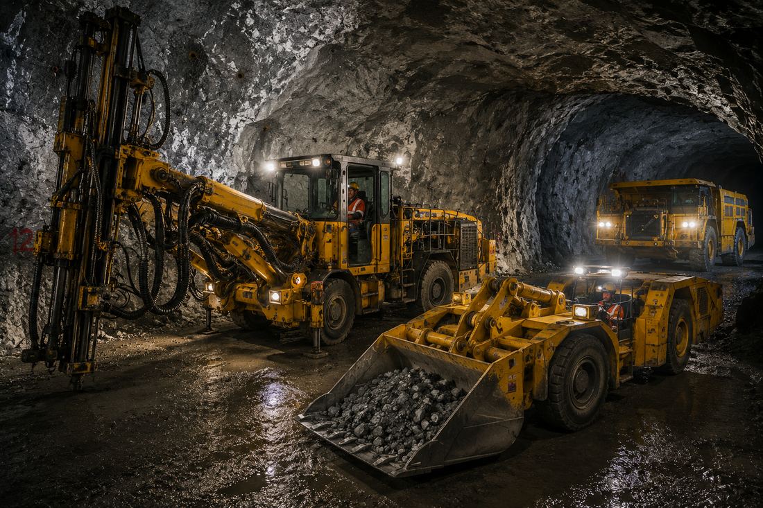 Equipos de minería subterránea en galería